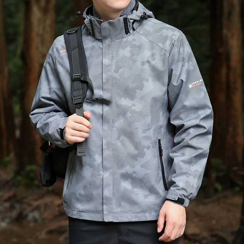 三防户外男士冲锋衣2025春秋季新款防风防水夹克可脱卸帽个性外套