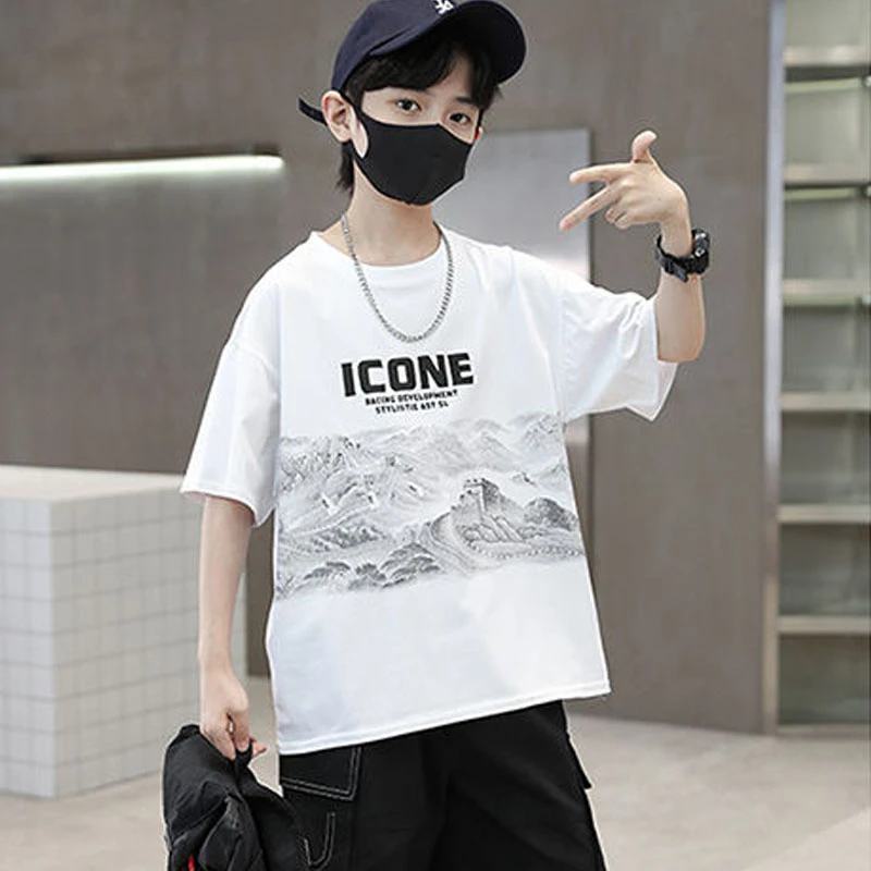 男童T恤短袖夏季宽松薄款时尚百搭韩版上衣儿童休闲半袖潮酷帅气