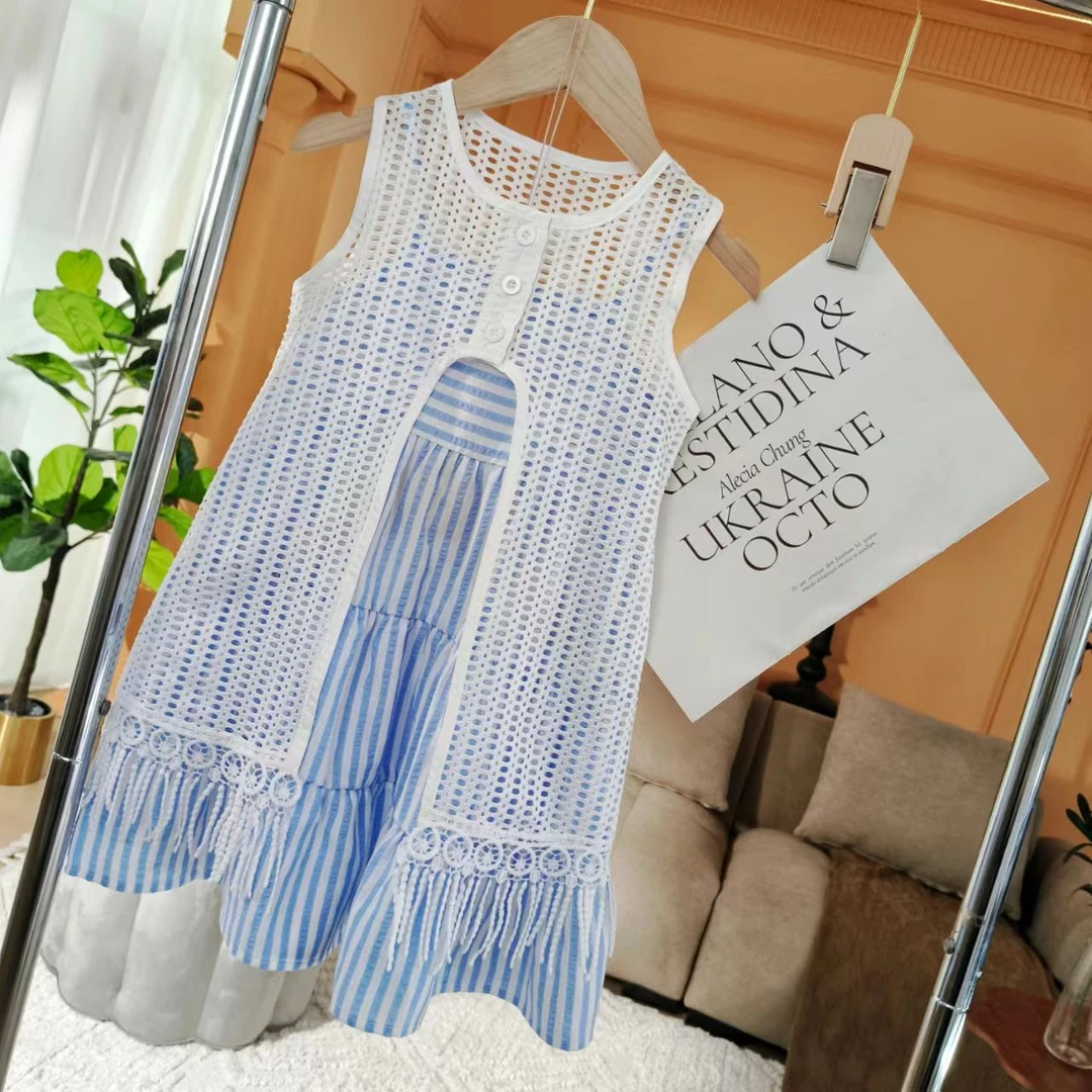 条纹吊带裙套装女童2025年夏季新款时髦罩衫连衣裙夏季