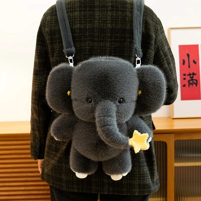 秋冬新款2025毛绒可爱小象双肩背包女儿童百搭时尚背包立体卡通包