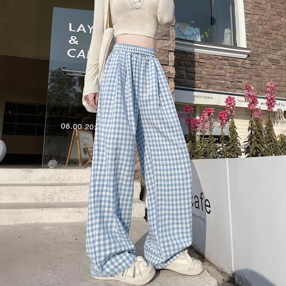 多巴胺松弛感撞色格子直筒休闲裤女慵懒夏季薄款高级感山本阔腿裤