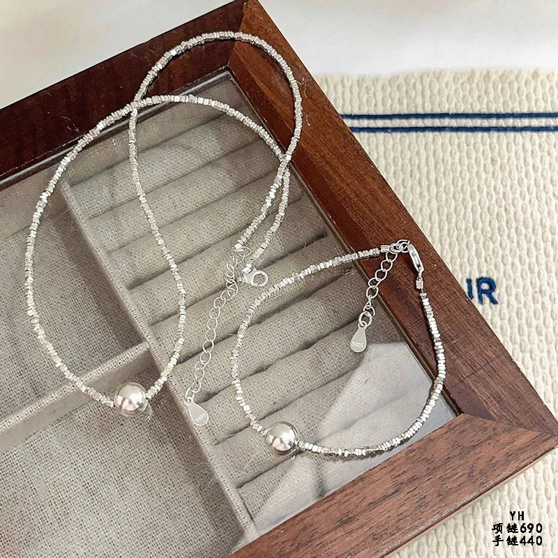 坠链均925银 足银925 纯银女士韩版碎银子锁骨链小众气质款
