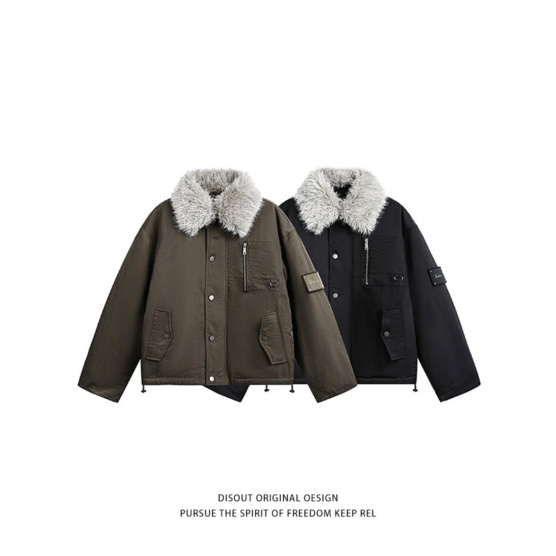 冬季时尚百搭棉衣外套宽松休闲潮流加厚保暖毛领棉服情侣翻领棉袄