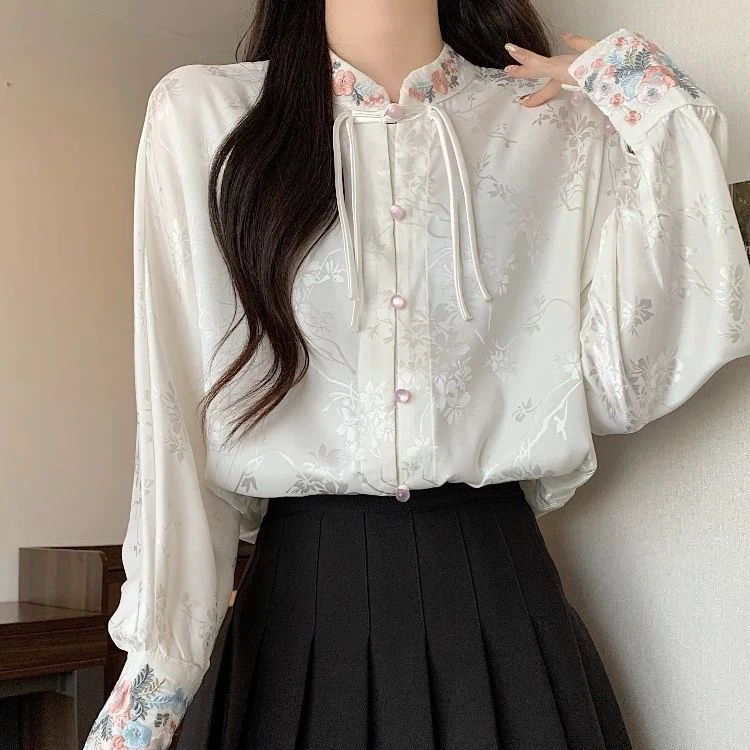 （可外穿直播专用）默认微瑕国风气质连衣裙衬衫洋气白色裙子真丝