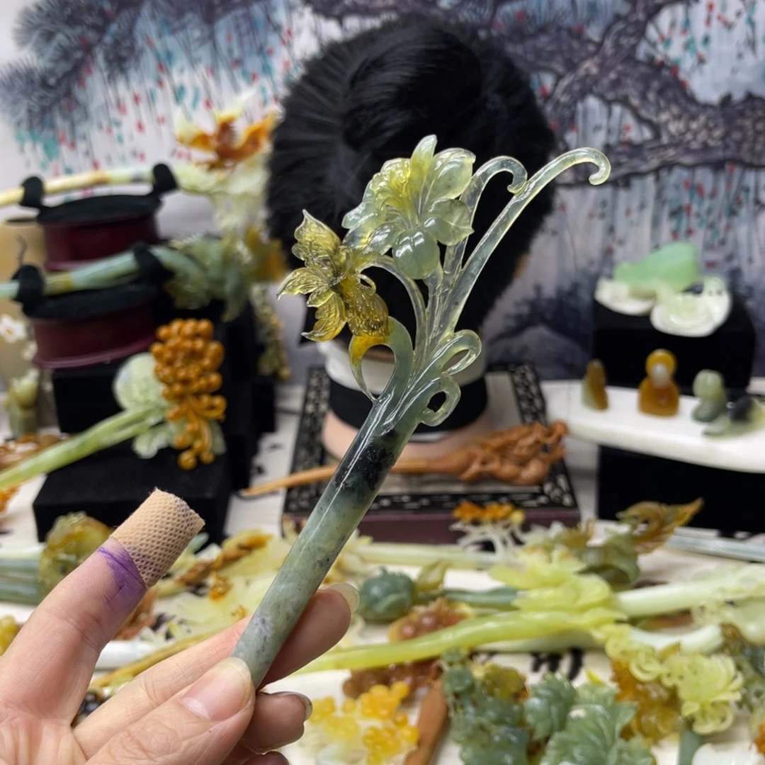 【闪购商品】蛇纹石玉发饰合金L**X