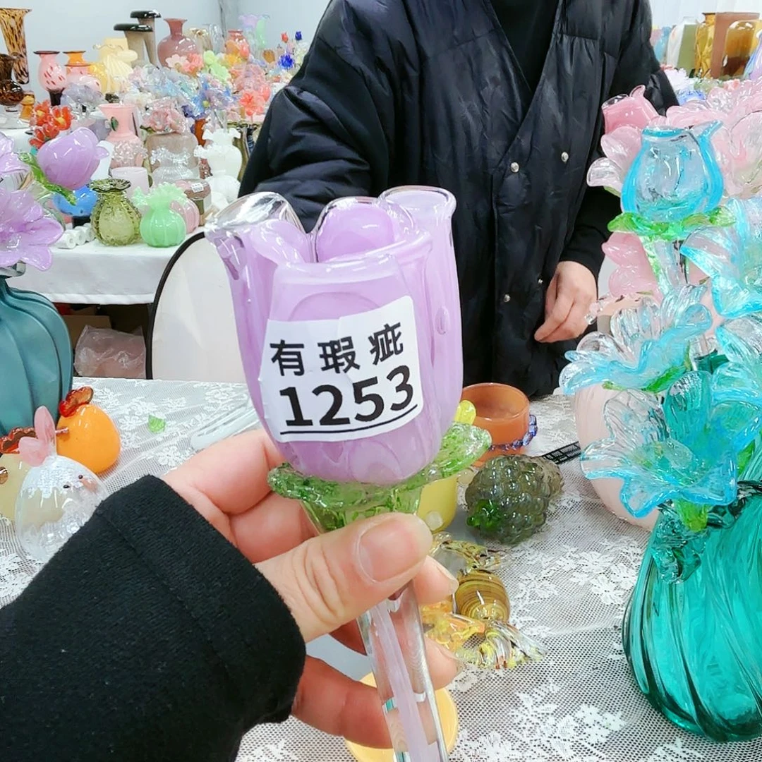 瑕疵福利不退不换琉璃花瓶艺术品