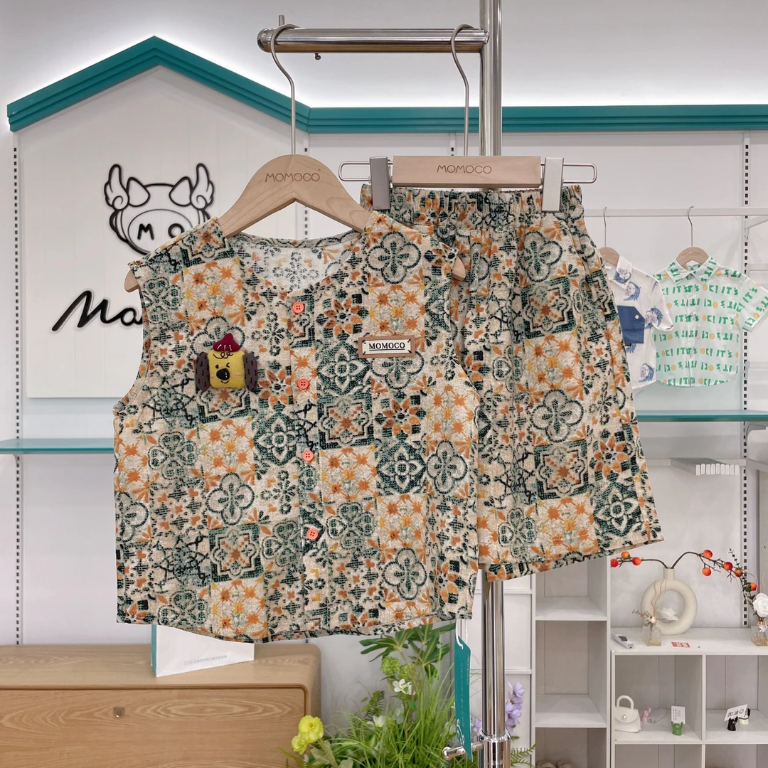 MOMOCO夏季男童休闲民族风套装满印立体小狗两件套77230578527