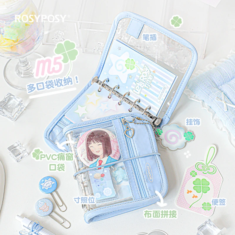 RosyPosy柔设M5活页痛本可爱少女心笔记本迷你插袋手帐本透明本子
