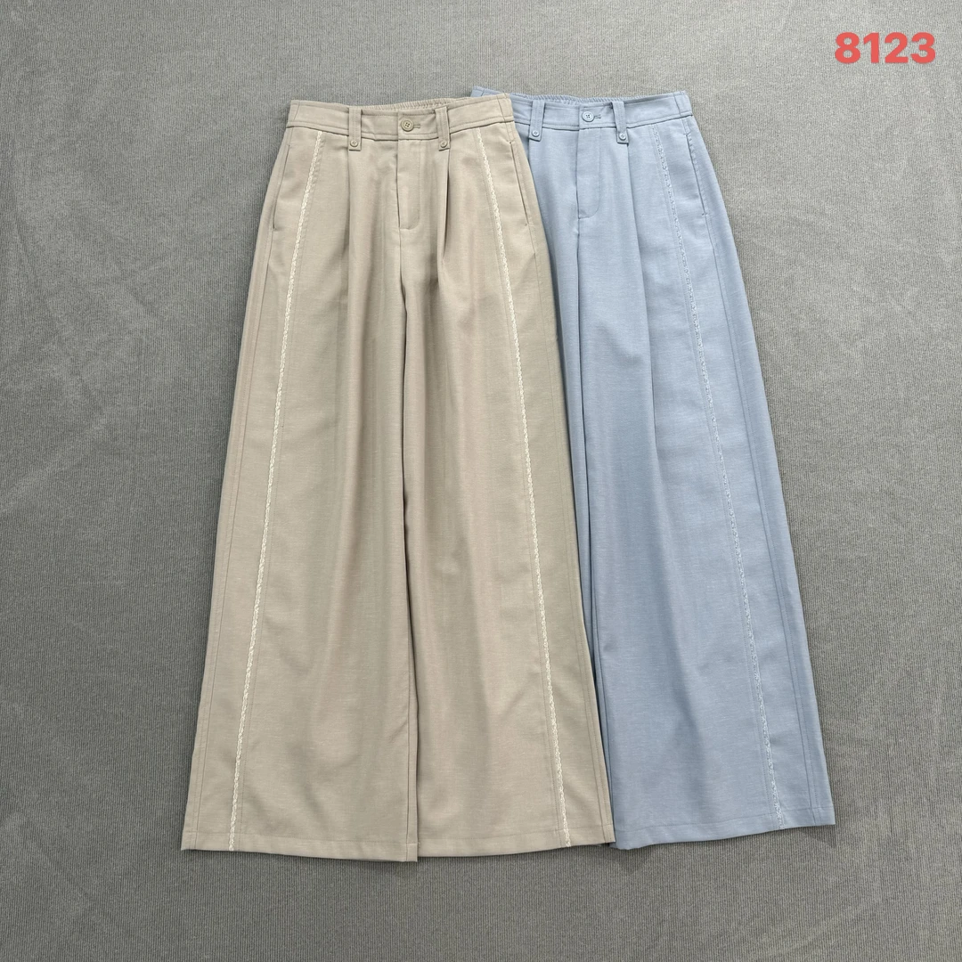 垂顺亲肤吸湿透气花砂蕾丝拼边休闲裤x8123