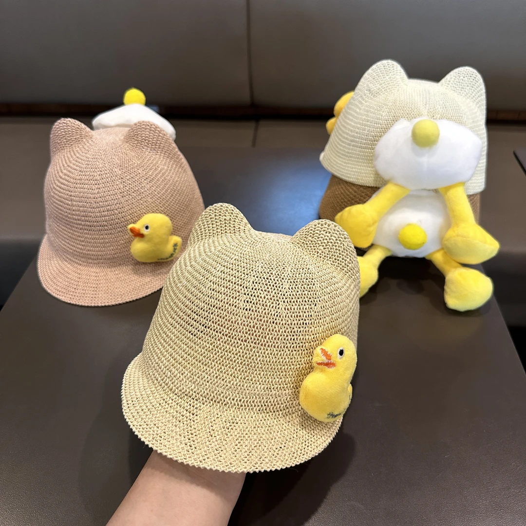 儿童夏季卡通透气遮阳鸭舌帽草帽宝宝婴幼儿马术帽卡通可爱户外帽