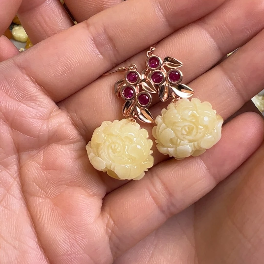 银S925镀金镶嵌蜜蜡裸石蜜蜡