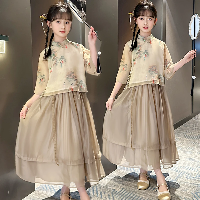 汉服女童连衣裙2025新款夏季高级感超好看连衣裙设计感国风公主裙