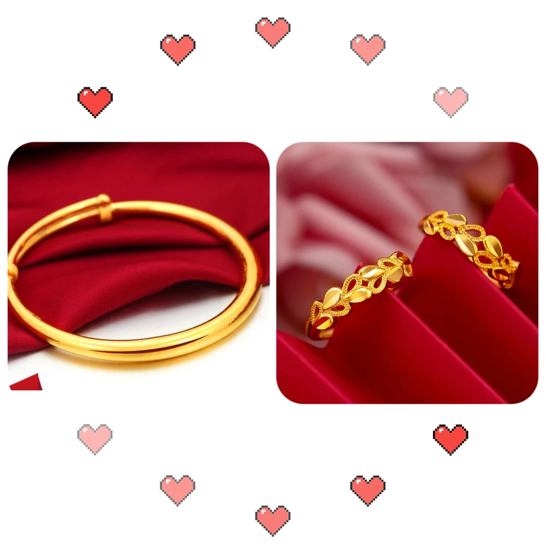 合金手镯 经典百年素圈推拉手镯配麦穗戒指