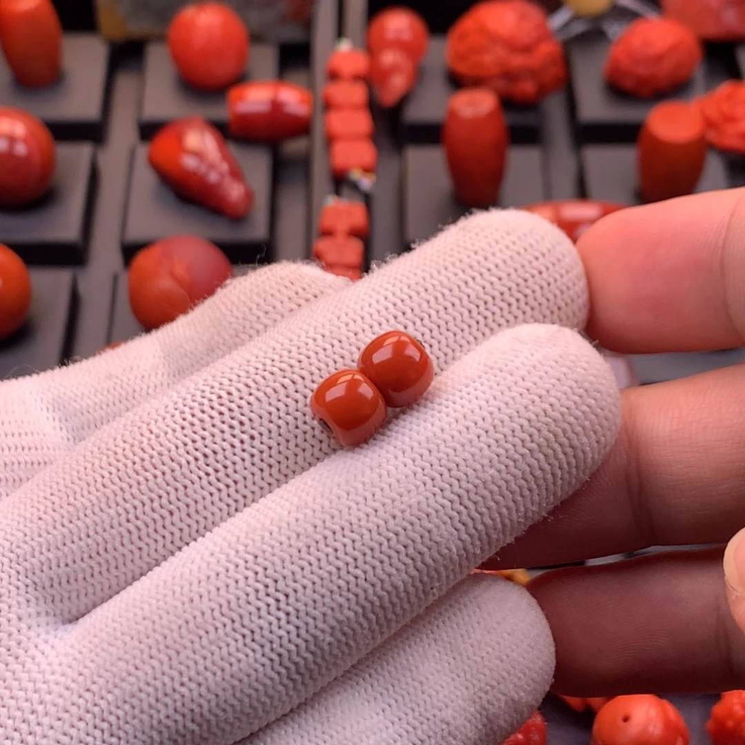 南红玛瑙未镶嵌川料原矿火焰纹老型对珠8.4mm