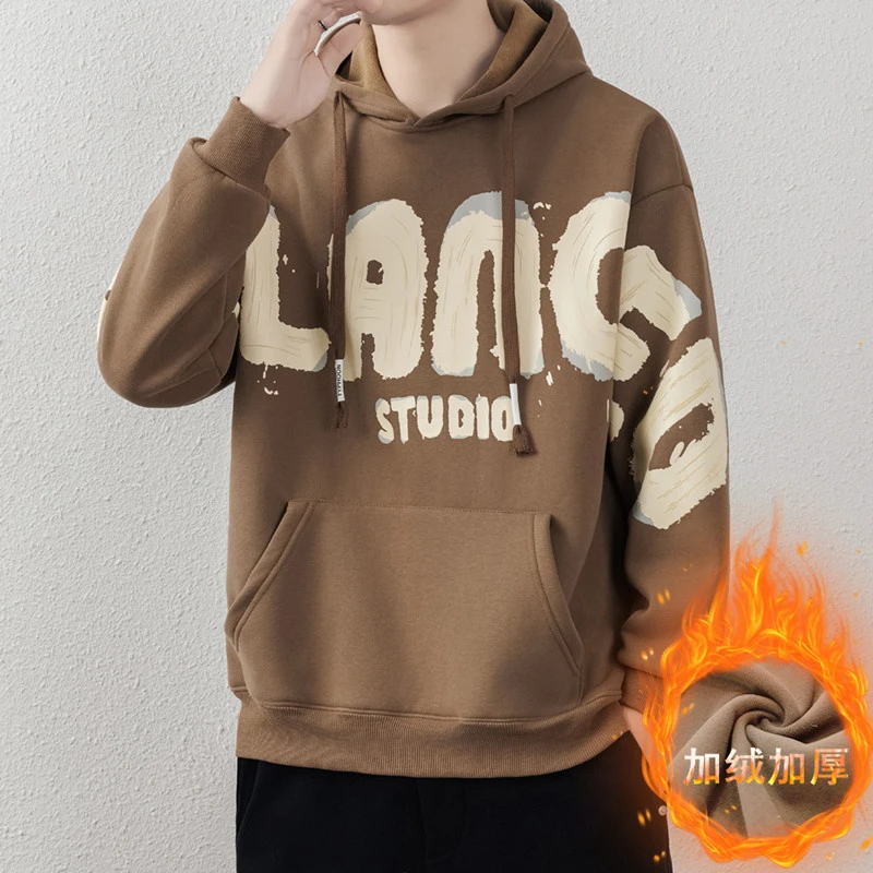 冬季新款男士时髦加绒超厚连帽宽松潮流爆款男士时尚百搭畅销款式