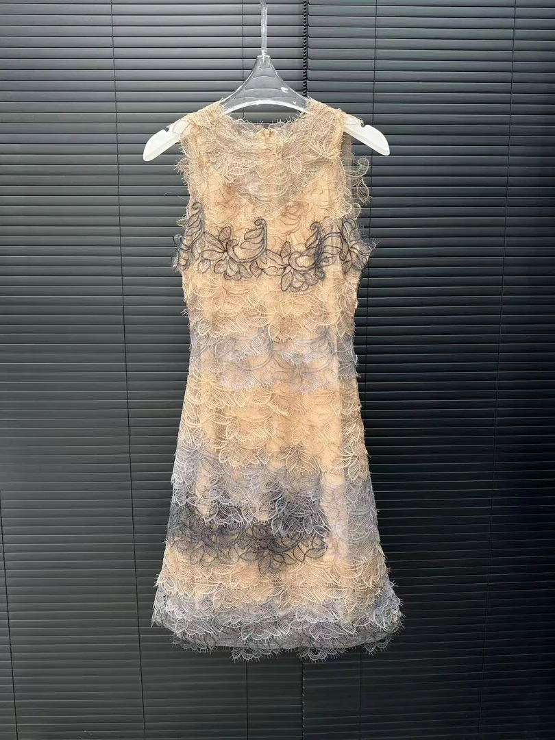 ZX推荐【绝美韵律】高级设计感纯手工渐变色蕾丝连衣裙轻奢小众款