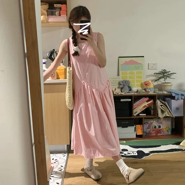 粉色无袖背心连衣裙子女夏2025新款温柔风小个子甜美气质法式长裙