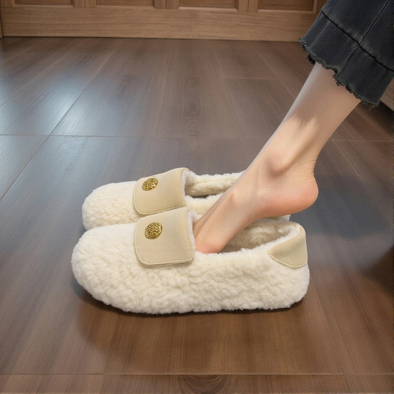 羊羔绒毛毛鞋女外穿2025年新款冬季仙女风软底配裙子孕妇豆豆棉鞋