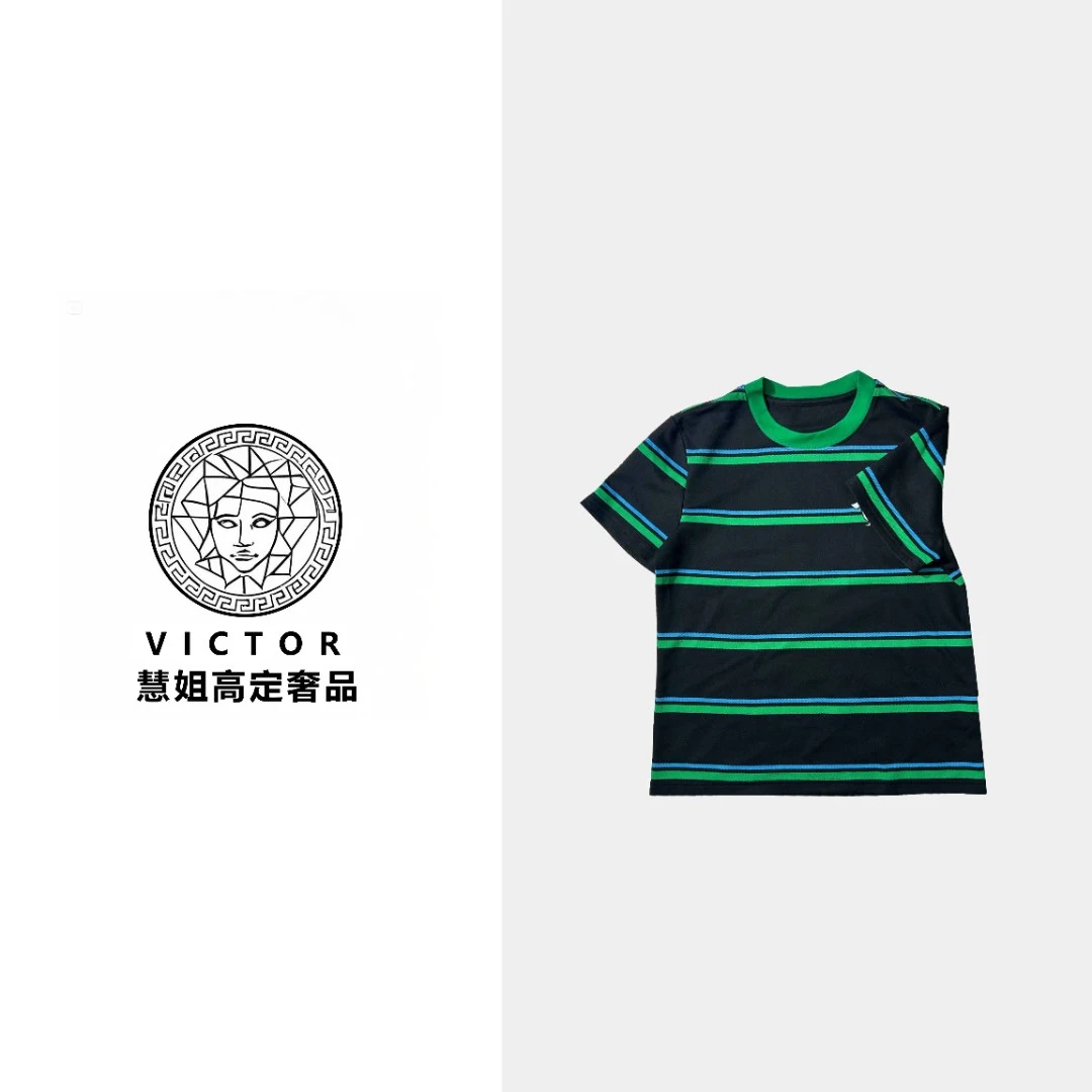 【慧姐专属】新款百搭圆领条纹绿色TB狗短袖T恤女HJ009