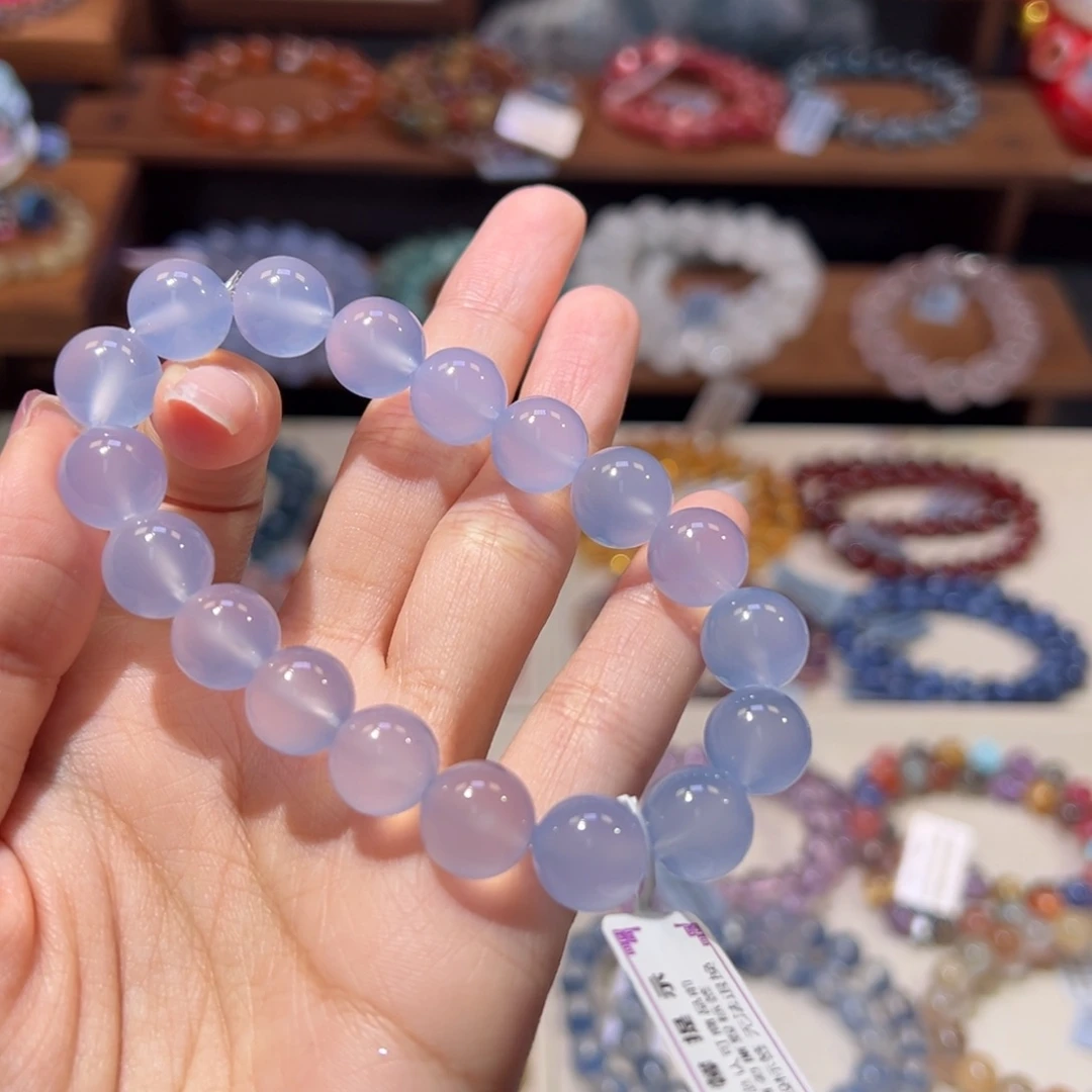 玛瑙/玉髓未镶嵌手链11m天花板级冰润蓝玉髓