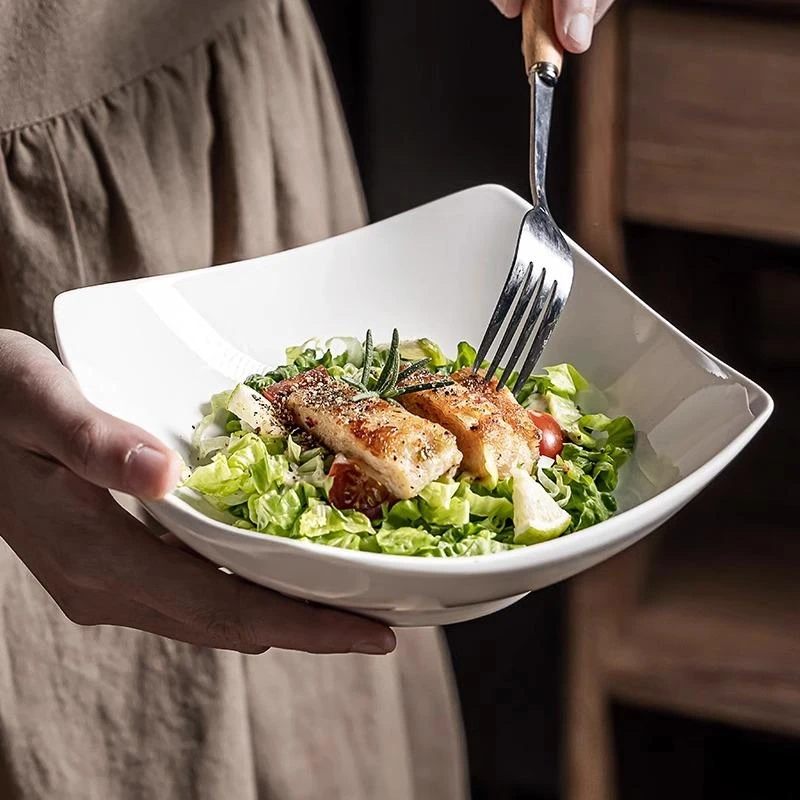 【到手六个】中国风四方欧式不规则方形盘汤盘陶瓷异形家用八寸方斗