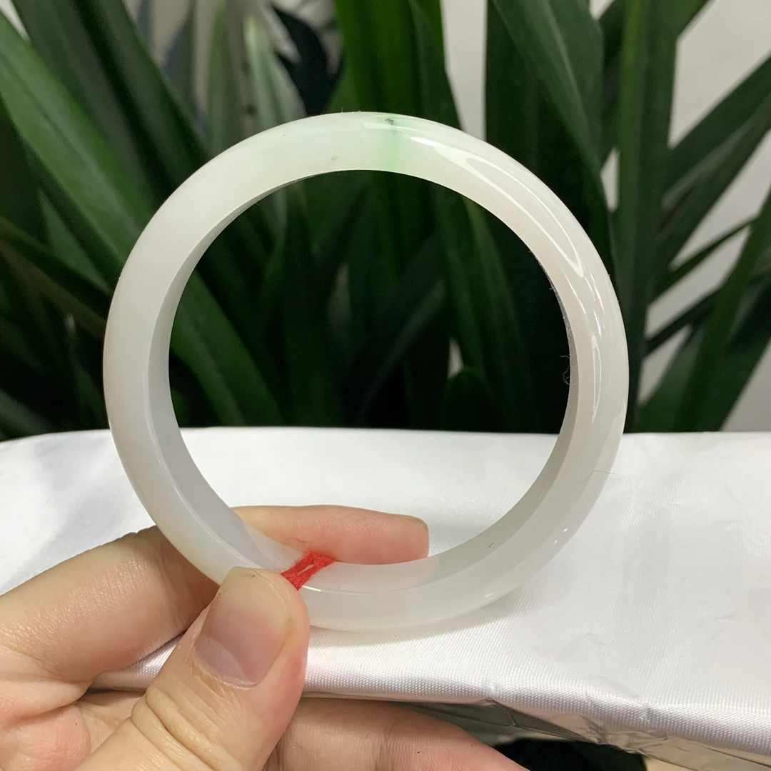 0317号缅甸天然A货翡翠56-57圈口飘花正圈手镯