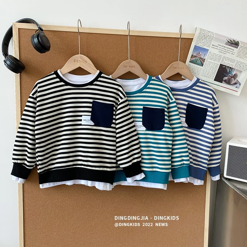 叮叮家 童装男童条纹长袖打底衫T恤春秋款男孩儿童秋装2231