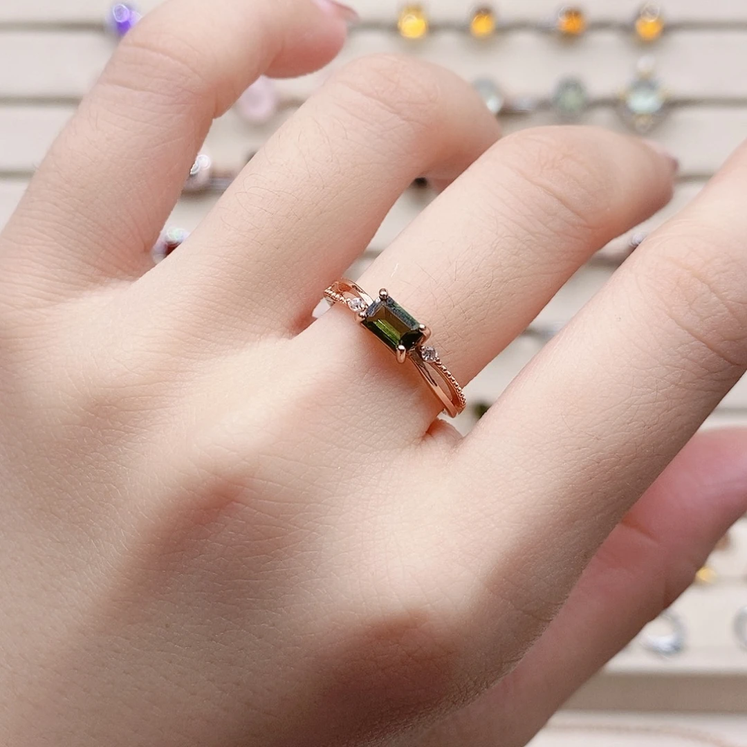 戒指银S925镶嵌碧玺戒指