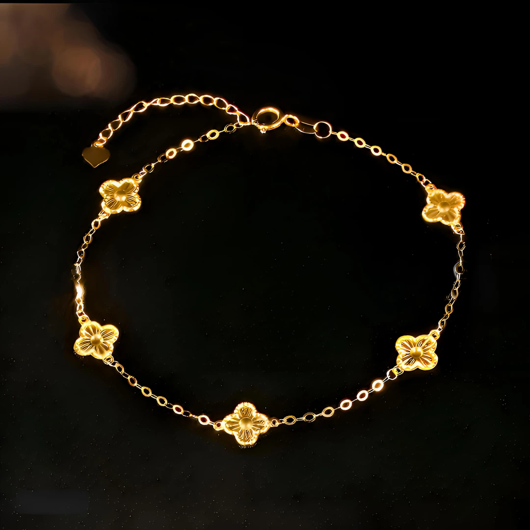 k黄金小五花素金女士手绳小众高级轻奢手链18k金四叶草手链6mm