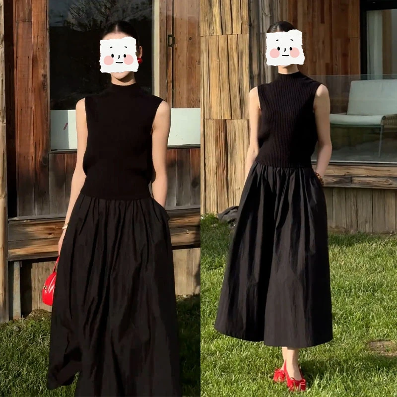 【现货】休闲风夏季绝美一整套半高领无袖修身上衣高腰半身裙两件套