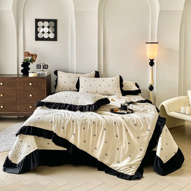 新款床盖夏凉被四件套 床盖 夏凉被  枕头 公主简约风抗菌 防螨