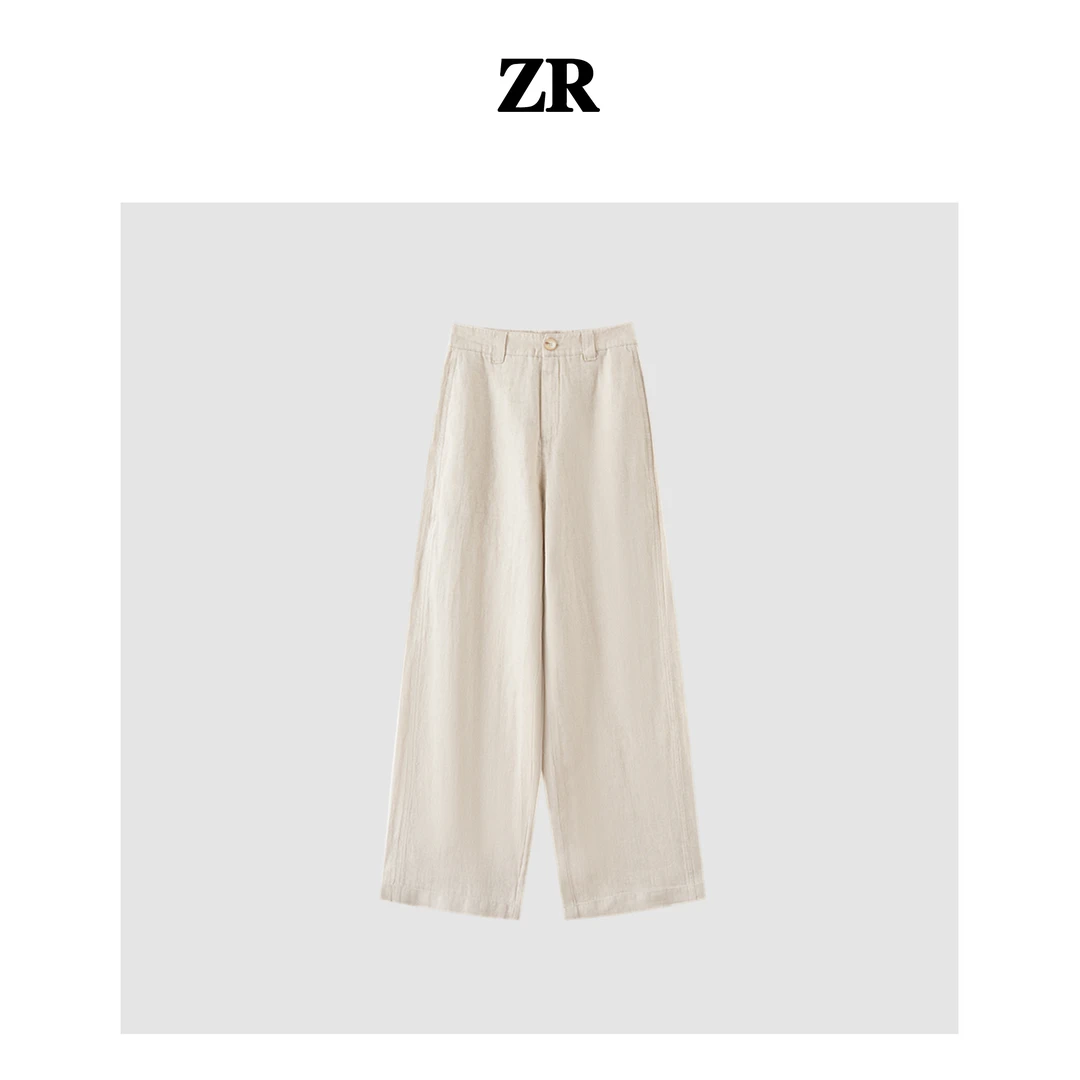 【雨露麻】设计师款麻感100亚麻夏季高腰阔腿裤气质百搭显瘦