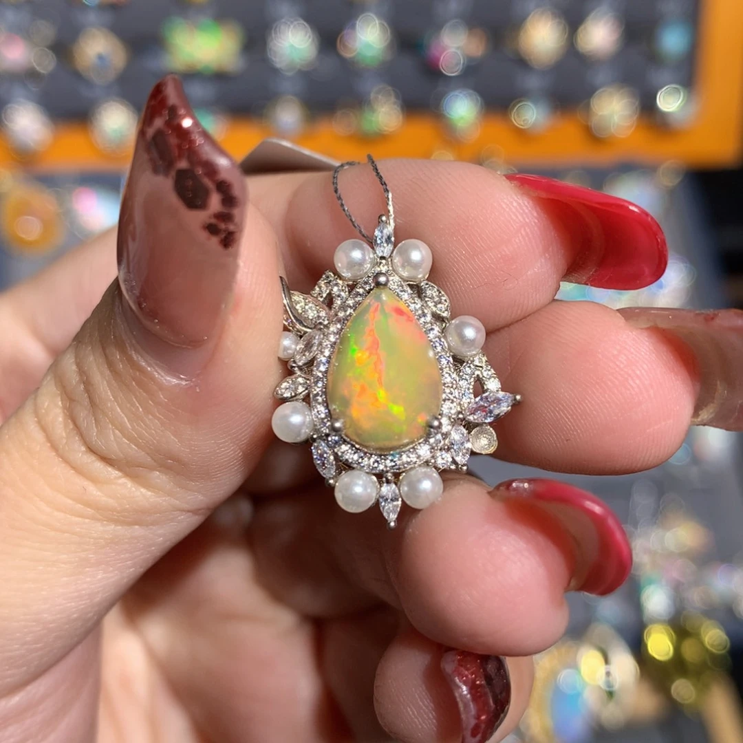 银S925镶嵌欧泊欧泊吊坠y