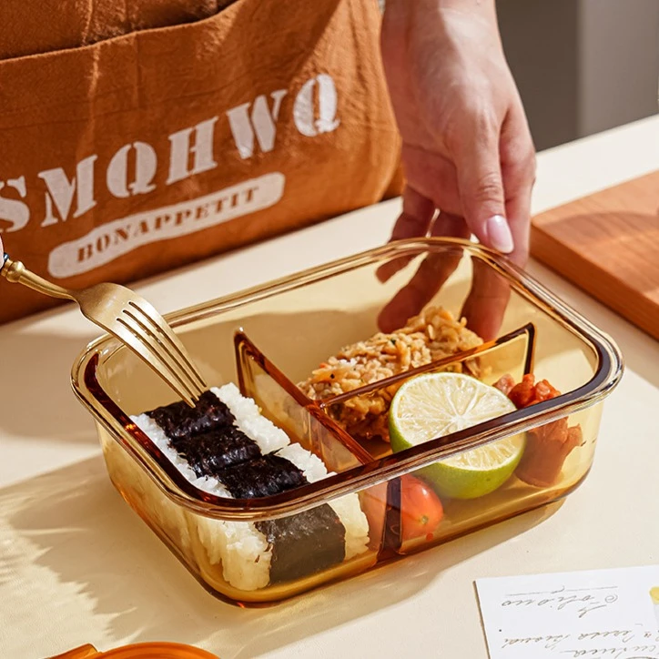 长方形饭盒玻璃碗加热餐盒上班族圆形保鲜盒家用可进微波炉便当盒