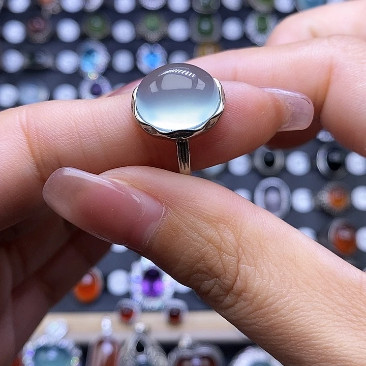 岫玉戒指银S925镶嵌地*