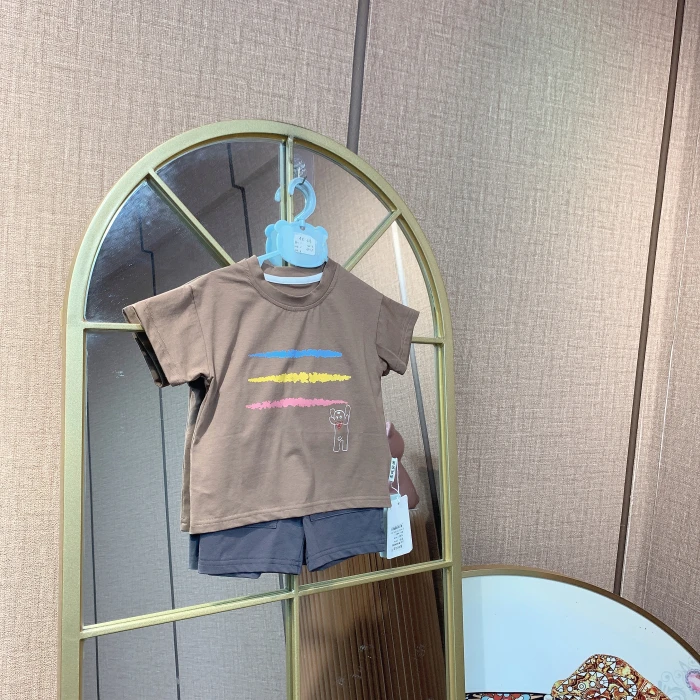 AC327    宝宝咖色短袖短裤套装  夏款