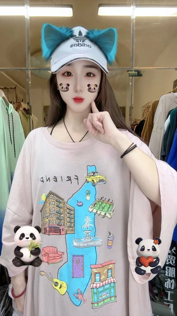 外贸T高品质T恤粉房子。