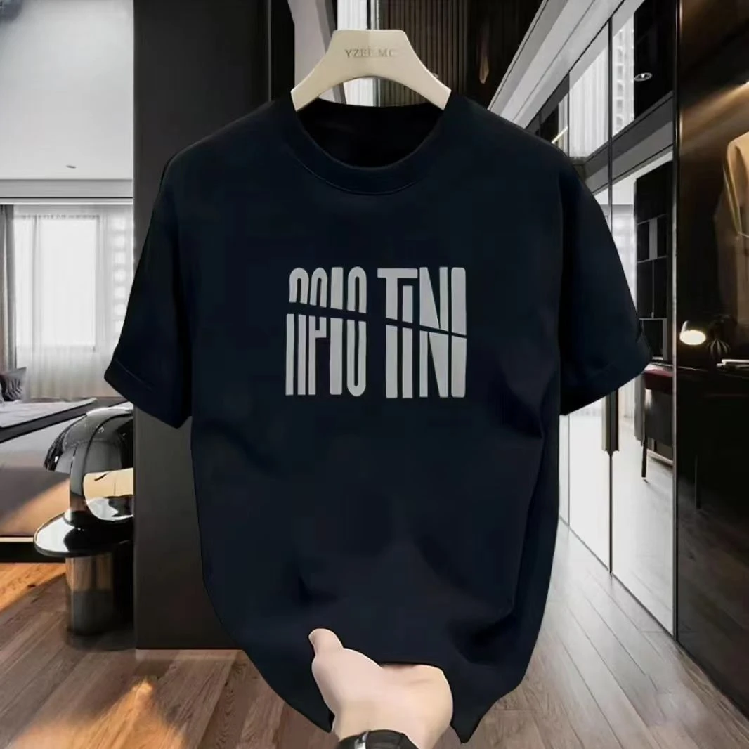 雅鹿男装夏季爆款潮流气质短袖t恤男宽松休闲轻奢字母印花半袖