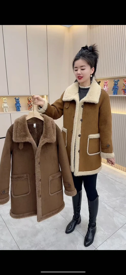 中长款宽松型冬季法式保暖短外套