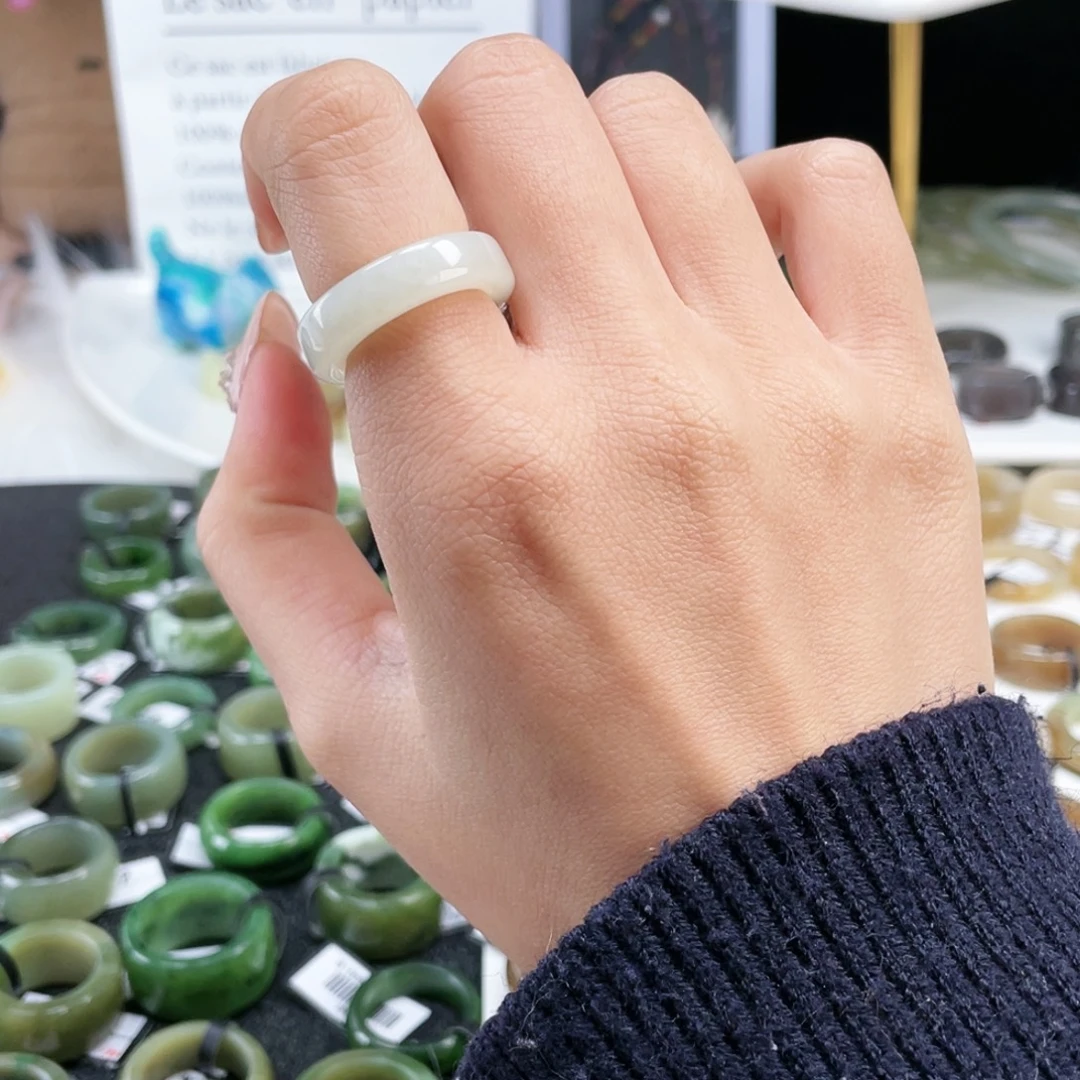 和田玉未镶嵌戒指P75蓝皮窄直切16.4不退换