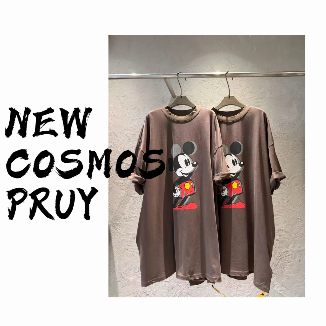 【NEW COSMOS】27251欧货大橘经典米奇印花磨破圆领宽松短袖T恤