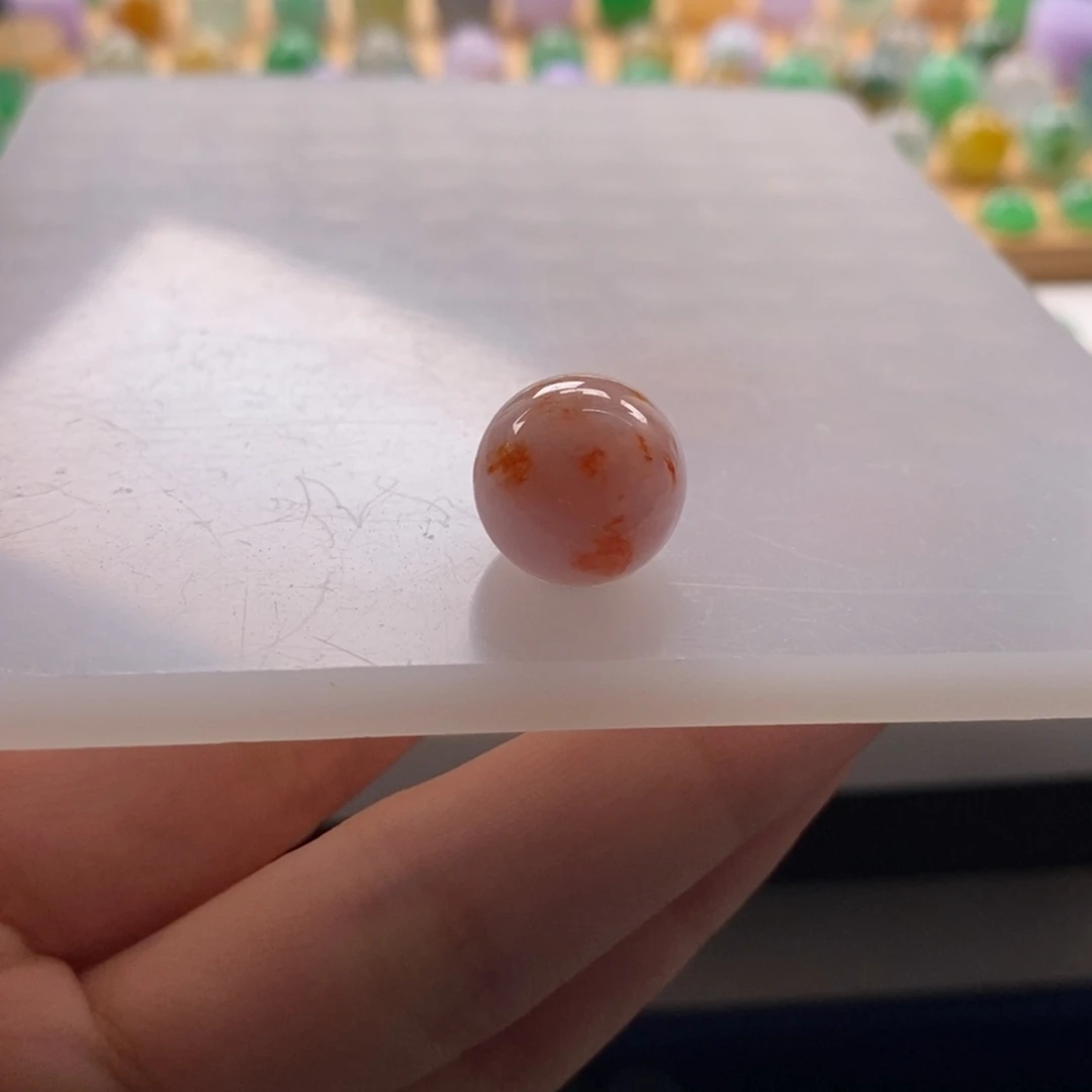 翡翠未镶嵌颈饰粉底飘红特色圆珠卡13