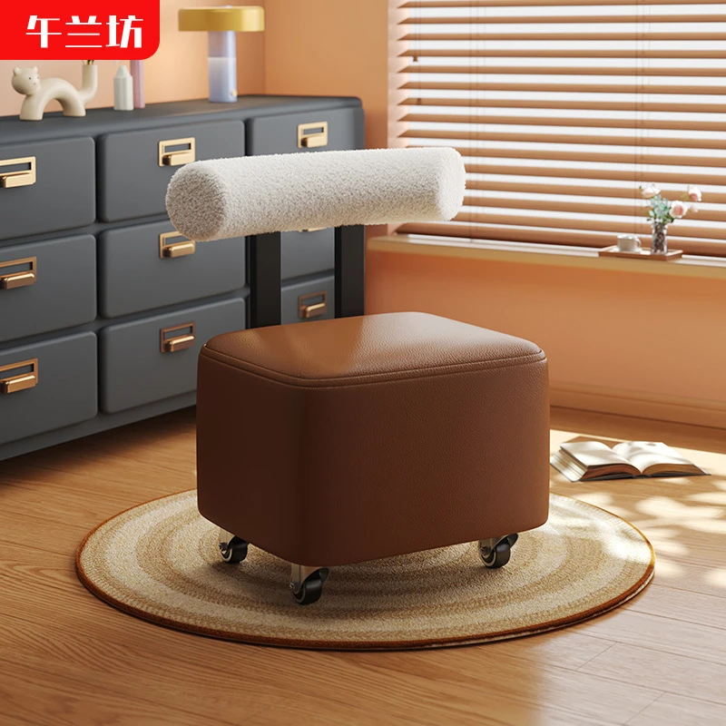靠背款滑轮凳小凳子家用矮凳沙发凳小板凳门口换鞋凳移动小椅子