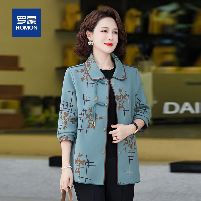 罗蒙新中式中年妈妈秋装外套短款中老年人女装春秋气质上衣女新