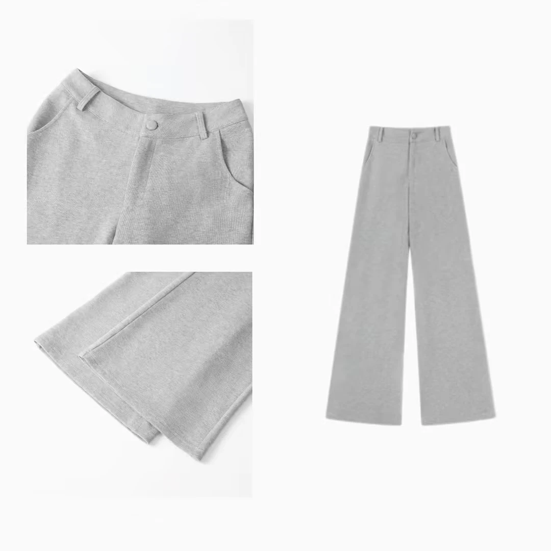 针织灰色休闲长裤微喇