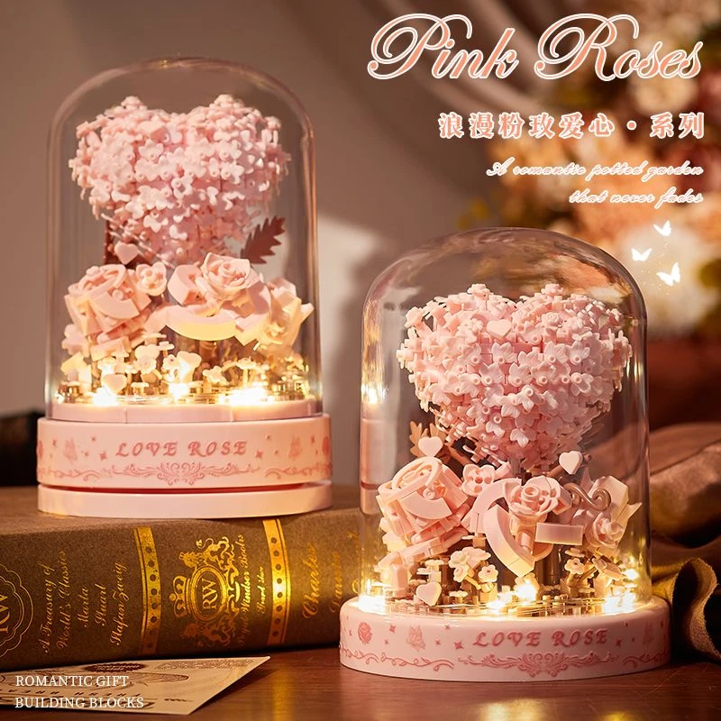 母亲节520情人节积木永生花diy拼装系小颗粒摆件男女孩生日礼物