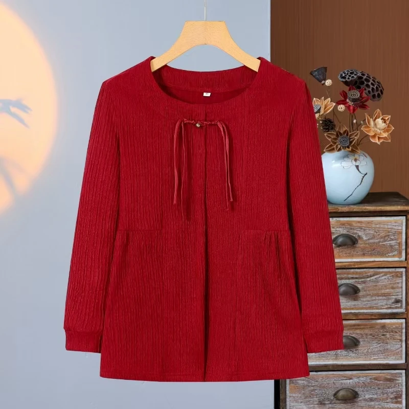 【90斤-210】斤春秋复古提花高弹力百搭上衣