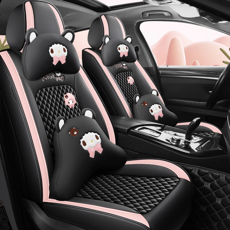 汽车坐垫四季通用飞度座椅套皮质女神骐达全包福克斯座套卡通座垫