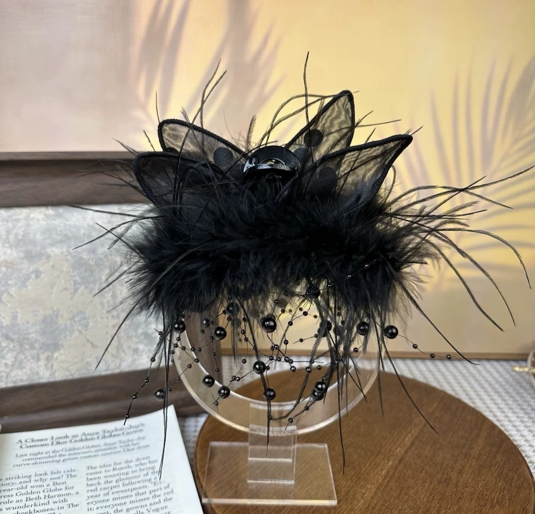 发夹后脑勺秋冬抓夹网红新款羽毛夹子高级感头饰大号发卡鲨鱼夹