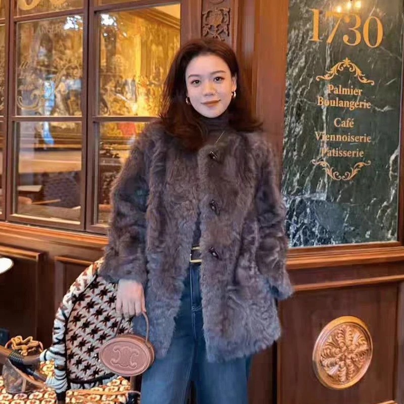 XKK 灰色加厚毛毛外套女冬